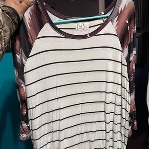 Striped/Aztec print baseball tee.